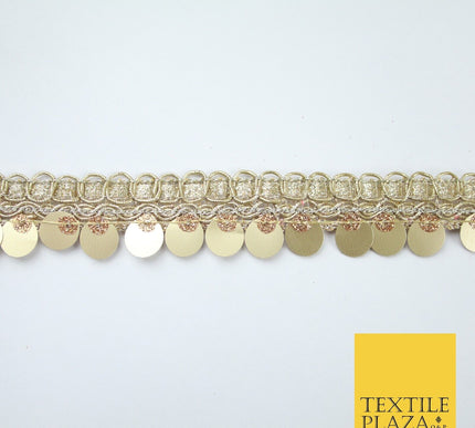 Gold Fancy Ornate Slim Matt Sequin Shimmer Trim Border Lace - 2cm Wide - X684