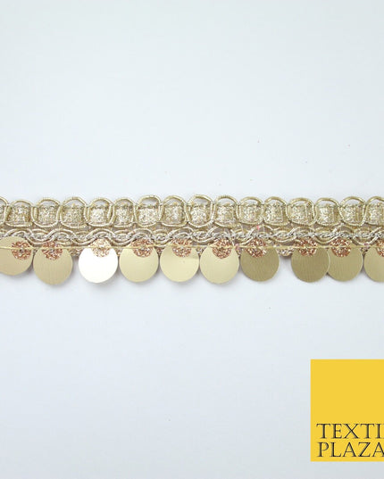 Gold Fancy Ornate Slim Matt Sequin Shimmer Trim Border Lace - 2cm Wide - X684