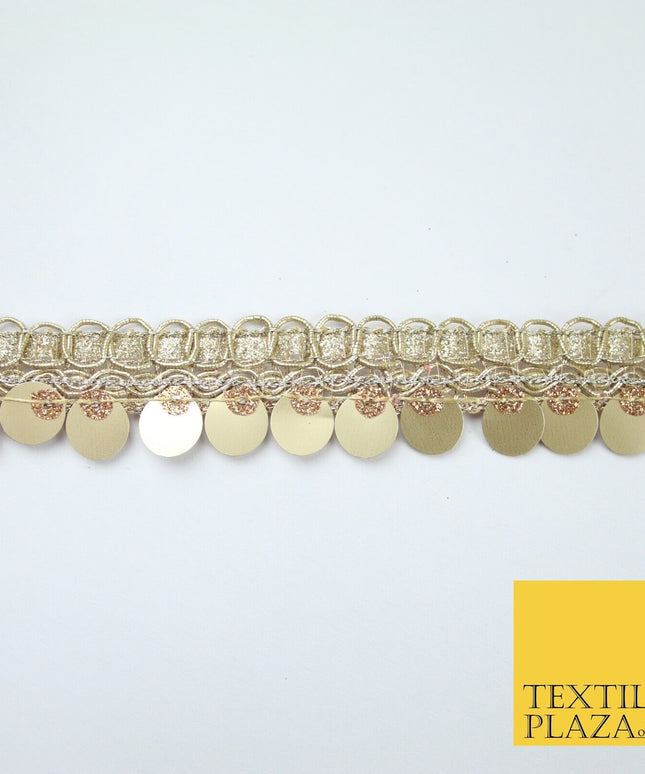 Gold Fancy Ornate Slim Matt Sequin Shimmer Trim Border Lace - 2cm Wide - X684