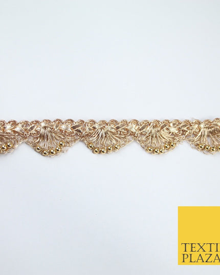 Chrome Pearl Beaded Swag Scalloped Metallic Ribbon Trim Border Lace - 2.2cm Wide