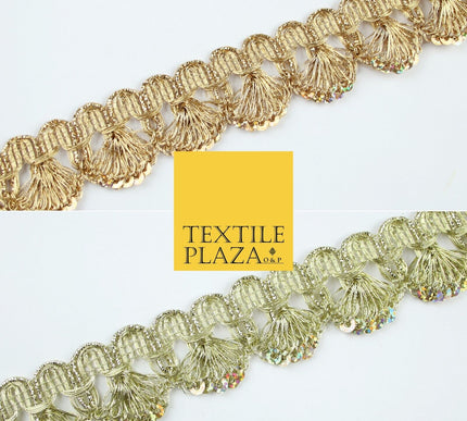 Gold Hologram Multi Sequin Metallic Swag Ribbon Trim Border Lace - 3.5cm Wide