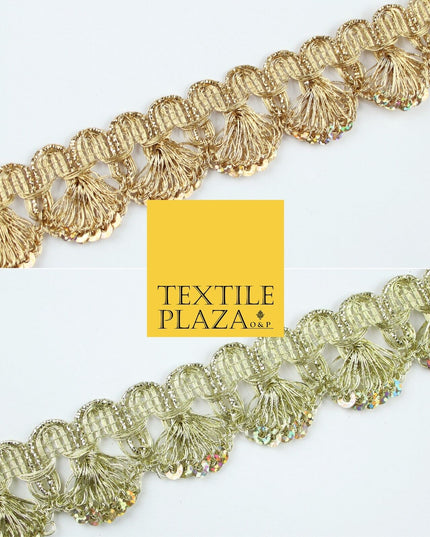 Gold Hologram Multi Sequin Metallic Swag Ribbon Trim Border Lace - 3.5cm Wide