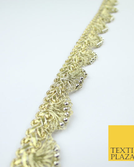 Chrome Pearl Beaded Swag Scalloped Metallic Ribbon Trim Border Lace - 2.2cm Wide