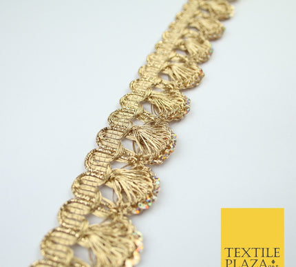 Gold Hologram Multi Sequin Metallic Swag Ribbon Trim Border Lace - 3.5cm Wide