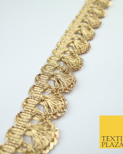 Gold Hologram Multi Sequin Metallic Swag Ribbon Trim Border Lace - 3.5cm Wide