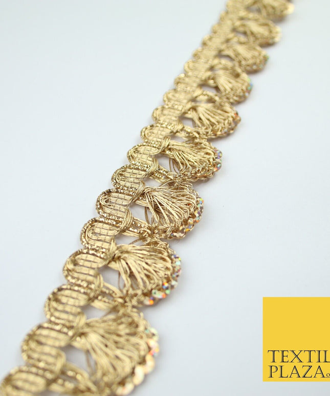 Gold Hologram Multi Sequin Metallic Swag Ribbon Trim Border Lace - 3.5cm Wide