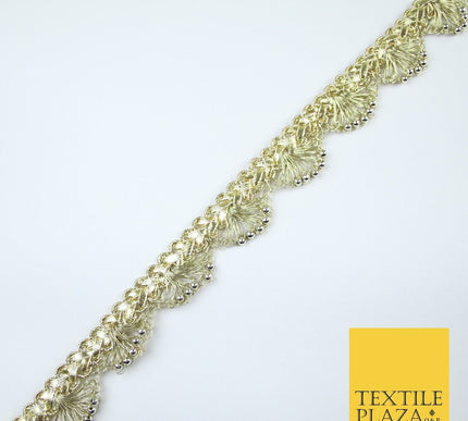 Chrome Pearl Beaded Swag Scalloped Metallic Ribbon Trim Border Lace - 2.2cm Wide