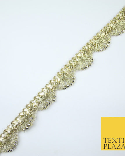 Chrome Pearl Beaded Swag Scalloped Metallic Ribbon Trim Border Lace - 2.2cm Wide