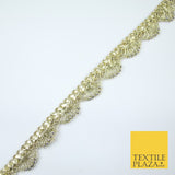 Chrome Pearl Beaded Swag Scalloped Metallic Ribbon Trim Border Lace - 2.2cm Wide