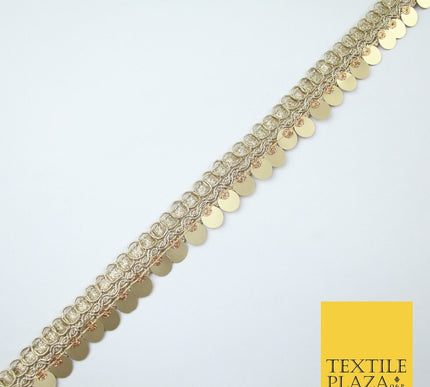 Gold Fancy Ornate Slim Matt Sequin Shimmer Trim Border Lace - 2cm Wide - X684