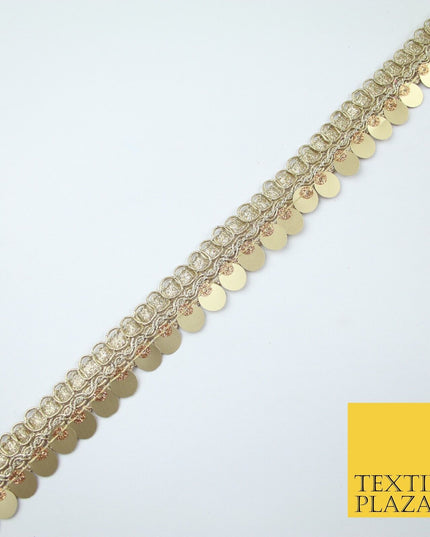 Gold Fancy Ornate Slim Matt Sequin Shimmer Trim Border Lace - 2cm Wide - X684