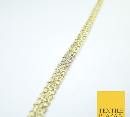 3 COLOURS - Slim Shimmer Glitter Twin Circle Design Trim Border Lace 1.3cm Wide