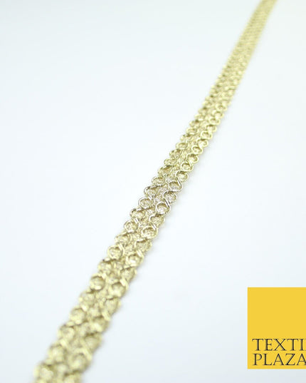 3 COLOURS - Slim Shimmer Glitter Twin Circle Design Trim Border Lace 1.3cm Wide