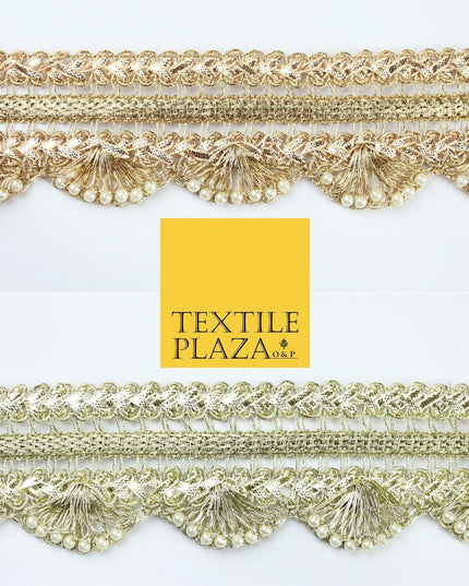 Triple Layer Swag Scalloped Plait Pearl Ribbon Trim Border Lace - 4.5cm Wide