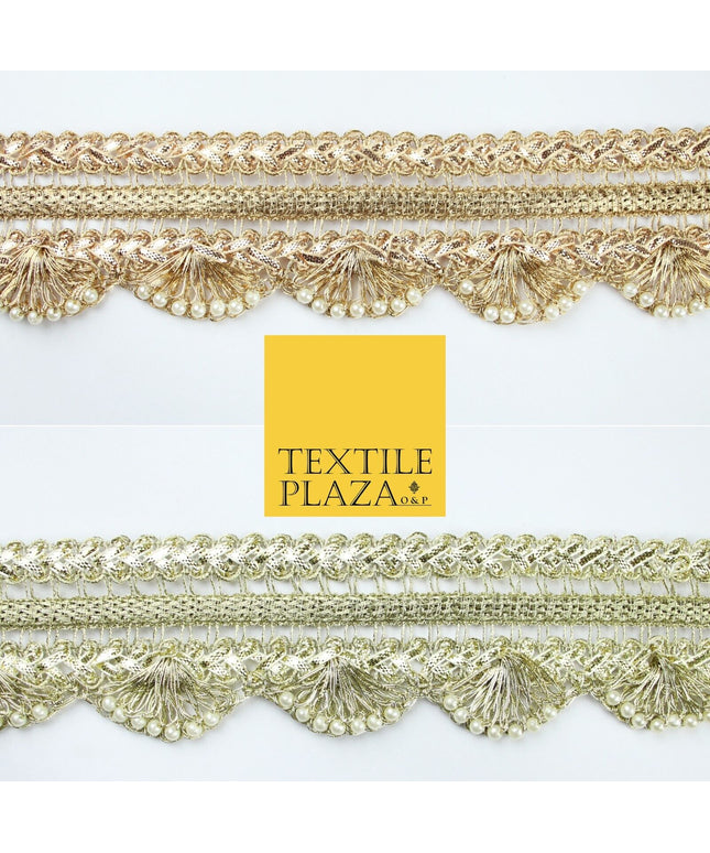 Triple Layer Swag Scalloped Plait Pearl Ribbon Trim Border Lace - 4.5cm Wide