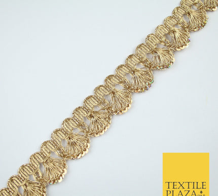 Gold Hologram Multi Sequin Metallic Swag Ribbon Trim Border Lace - 3.5cm Wide