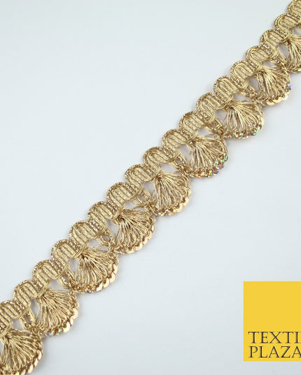 Gold Hologram Multi Sequin Metallic Swag Ribbon Trim Border Lace - 3.5cm Wide
