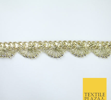 Chrome Pearl Beaded Swag Scalloped Metallic Ribbon Trim Border Lace - 2.2cm Wide