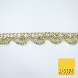 Chrome Pearl Beaded Swag Scalloped Metallic Ribbon Trim Border Lace - 2.2cm Wide