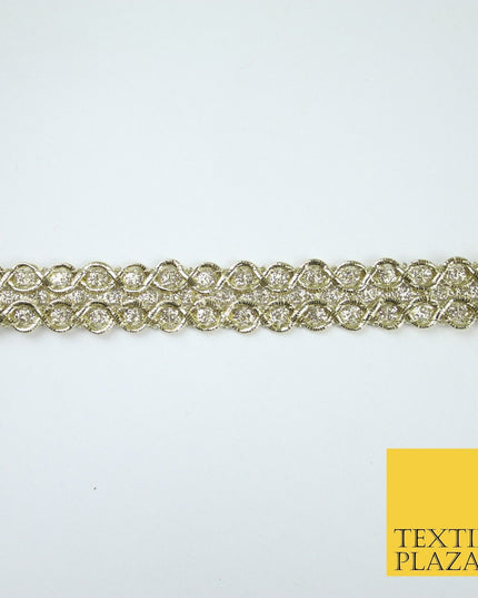 3 COLOURS - Slim Shimmer Glitter Twin Circle Design Trim Border Lace 1.3cm Wide