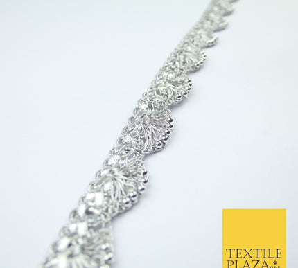 Chrome Pearl Beaded Swag Scalloped Metallic Ribbon Trim Border Lace - 2.2cm Wide