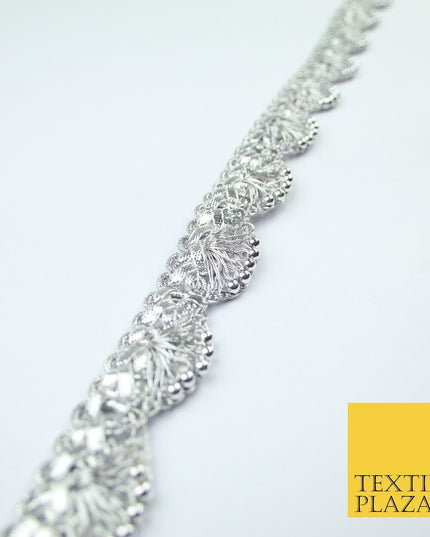 Chrome Pearl Beaded Swag Scalloped Metallic Ribbon Trim Border Lace - 2.2cm Wide