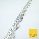 Chrome Pearl Beaded Swag Scalloped Metallic Ribbon Trim Border Lace - 2.2cm Wide