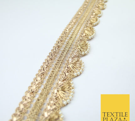 Triple Layer Swag Scalloped Plait Pearl Ribbon Trim Border Lace - 4.5cm Wide