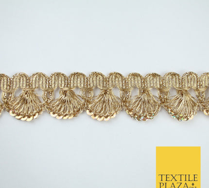 Gold Hologram Multi Sequin Metallic Swag Ribbon Trim Border Lace - 3.5cm Wide