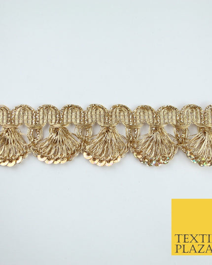 Gold Hologram Multi Sequin Metallic Swag Ribbon Trim Border Lace - 3.5cm Wide