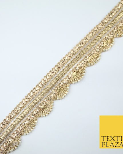 Triple Layer Swag Scalloped Plait Pearl Ribbon Trim Border Lace - 4.5cm Wide