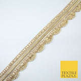 Triple Layer Swag Scalloped Plait Pearl Ribbon Trim Border Lace - 4.5cm Wide