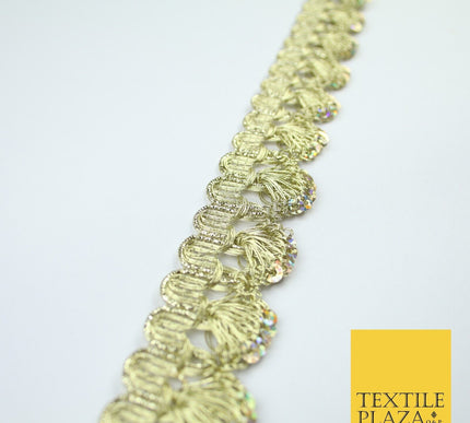 Gold Hologram Multi Sequin Metallic Swag Ribbon Trim Border Lace - 3.5cm Wide