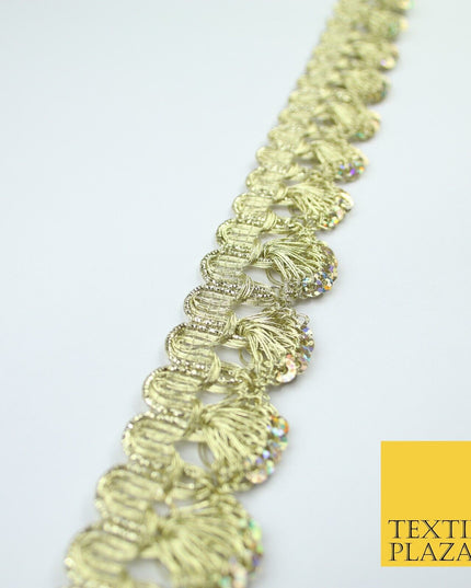 Gold Hologram Multi Sequin Metallic Swag Ribbon Trim Border Lace - 3.5cm Wide