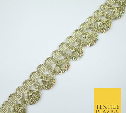 Gold Hologram Multi Sequin Metallic Swag Ribbon Trim Border Lace - 3.5cm Wide