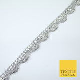 Chrome Pearl Beaded Swag Scalloped Metallic Ribbon Trim Border Lace - 2.2cm Wide
