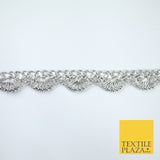 Chrome Pearl Beaded Swag Scalloped Metallic Ribbon Trim Border Lace - 2.2cm Wide