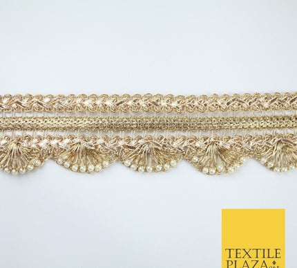 Triple Layer Swag Scalloped Plait Pearl Ribbon Trim Border Lace - 4.5cm Wide