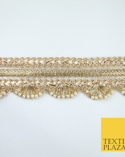 Triple Layer Swag Scalloped Plait Pearl Ribbon Trim Border Lace - 4.5cm Wide