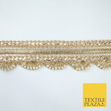 Triple Layer Swag Scalloped Plait Pearl Ribbon Trim Border Lace - 4.5cm Wide