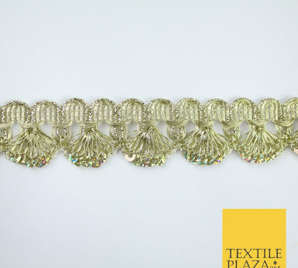 Gold Hologram Multi Sequin Metallic Swag Ribbon Trim Border Lace - 3.5cm Wide