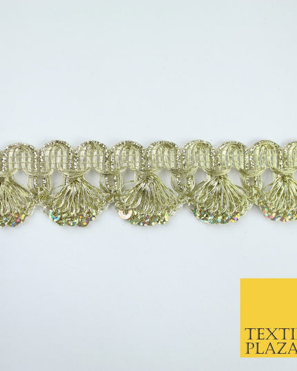 Gold Hologram Multi Sequin Metallic Swag Ribbon Trim Border Lace - 3.5cm Wide