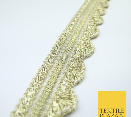 Triple Layer Swag Scalloped Plait Pearl Ribbon Trim Border Lace - 4.5cm Wide