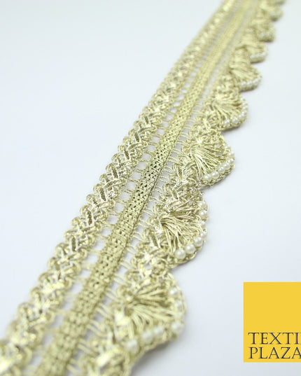 Triple Layer Swag Scalloped Plait Pearl Ribbon Trim Border Lace - 4.5cm Wide