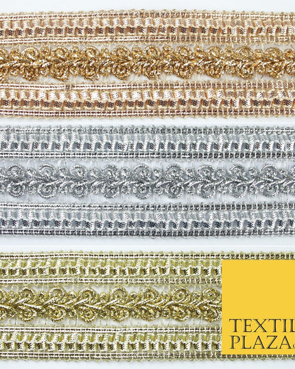 3 COLOURS - Double Band Metallic Knot Plait Ribbon Trim Border Lace - 4cm Wide