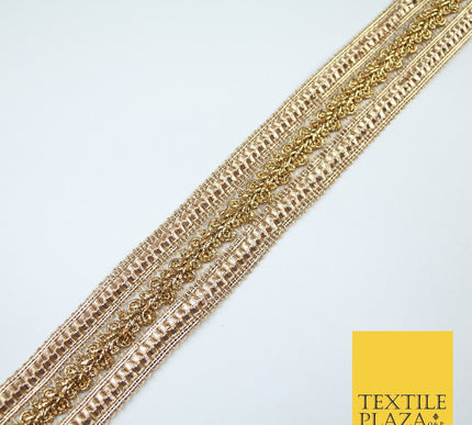 3 COLOURS - Double Band Metallic Knot Plait Ribbon Trim Border Lace - 4cm Wide