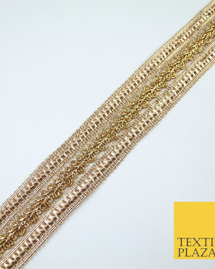 3 COLOURS - Double Band Metallic Knot Plait Ribbon Trim Border Lace - 4cm Wide