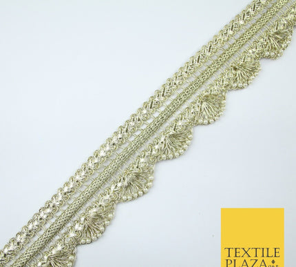 Triple Layer Swag Scalloped Plait Pearl Ribbon Trim Border Lace - 4.5cm Wide