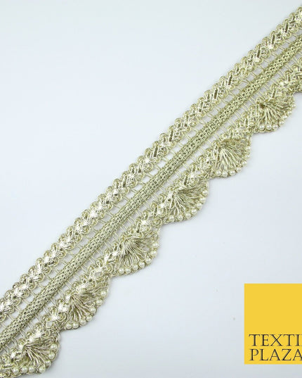 Triple Layer Swag Scalloped Plait Pearl Ribbon Trim Border Lace - 4.5cm Wide