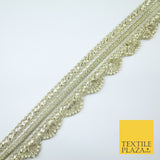 Triple Layer Swag Scalloped Plait Pearl Ribbon Trim Border Lace - 4.5cm Wide